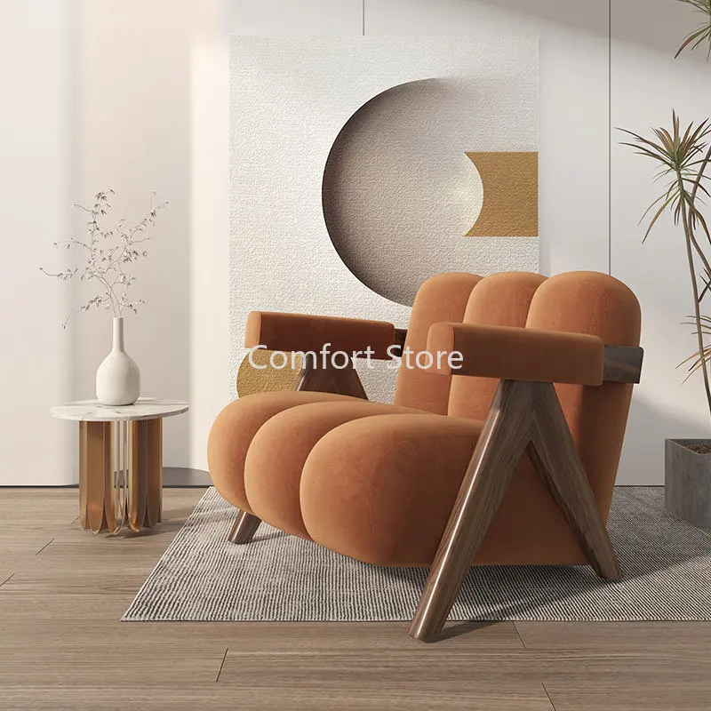 Диван Nordic Lounge Кресла для гостиной с бархатными подлокотниками Современные Уникальные Деревянные Салонные кресла Lazy Relax Одноместный Шезлонг Мебель для дома WKYZ Изображение 2
