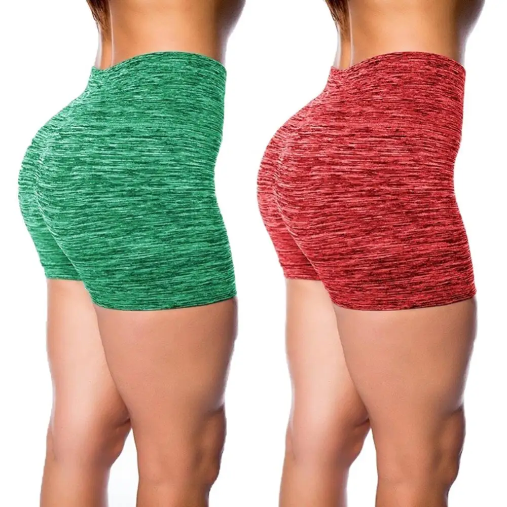 Женские эластичные однотонные спортивные шорты для фитнеса с высокой талией, слимы, брюки для йоги Изображение 2