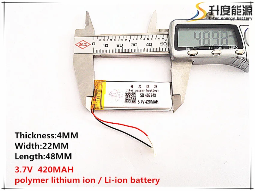 2шт [SD] 3,7 В, 420 мАч, [402248] Полимерный литий-ионный аккумулятор для игрушек, POWER BANK, GPS, mp3, mp4, сотового телефона, динамика Изображение 4
