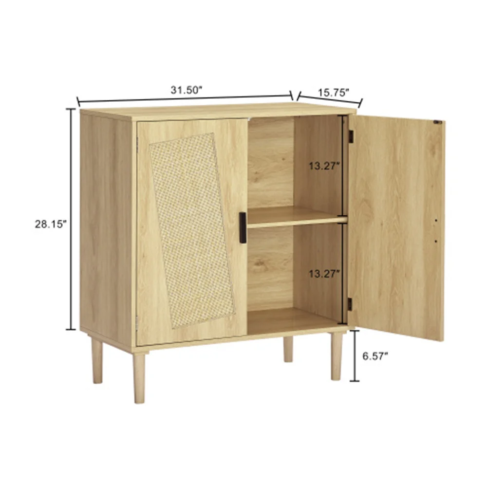 Кухонный шкаф для хранения из натурального дерева REMA с декоративной дверцей из ротанга, консольный столик для шкафа Изображение 1