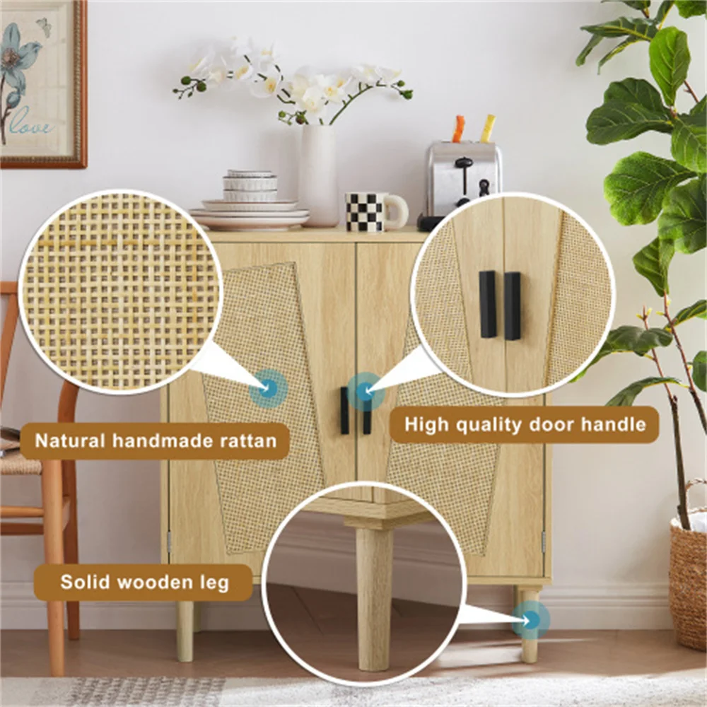 Кухонный шкаф для хранения из натурального дерева REMA с декоративной дверцей из ротанга, консольный столик для шкафа Изображение 3