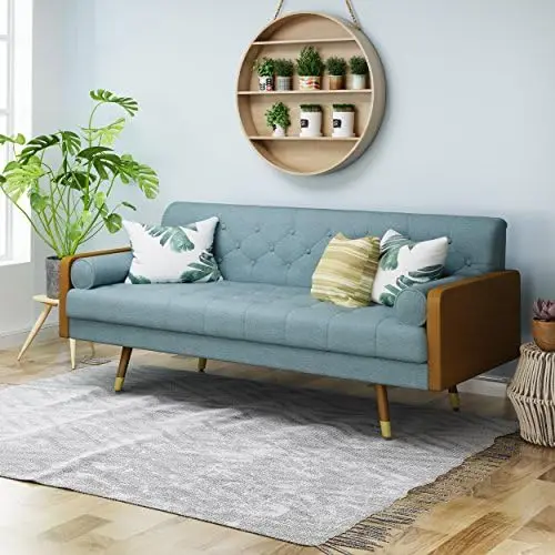 Современный диван из тафтинговой ткани середины века, синий Изображение 1